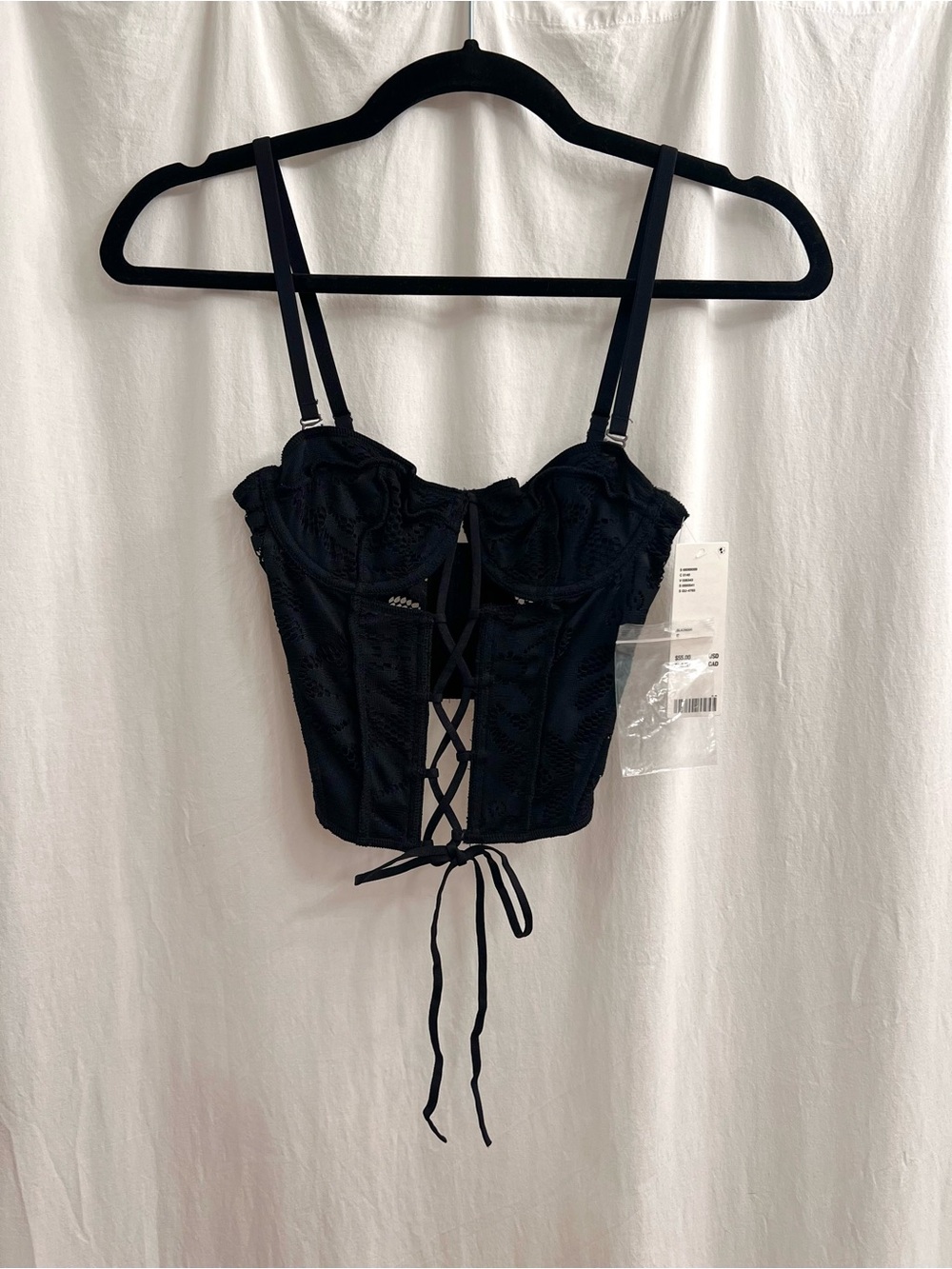 Urban Outfitters Black Lace-Up Corset Crop Camisole